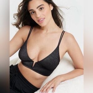 Auden Black Shimmer V Neck Women's Shimmer Bralette  XS